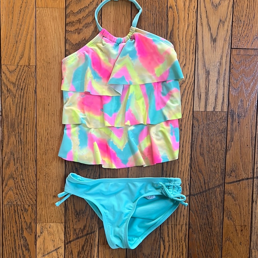 Wonder Nation Pink and Yellow Bikini Set with Ruffled Top